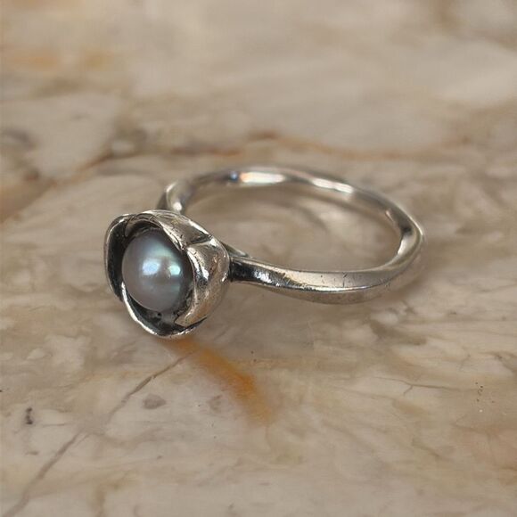 Authentic Pandora Grey Pearl My Wish Ring Retired Vintage Size 6 - Picture 4 of 8